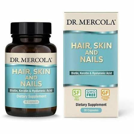 Dr. Mercola Hair, Skin & Nails Supplement – Biotin, Keratin & Hyaluronic Acid | Glow, Growth & Radiance Support (30 Capsules)