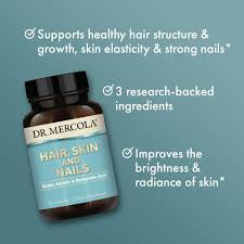 Dr. Mercola Hair, Skin & Nails Supplement – Biotin, Keratin & Hyaluronic Acid | Glow, Growth & Radiance Support (30 Capsules)