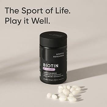 Sports Research Biotin 10,000 mcg – Maximum Strength Hair, Skin & Nail Support (Vegan Capsules)