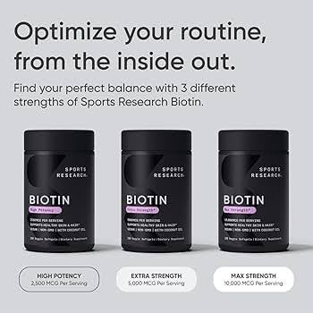 Sports Research Biotin 10,000 mcg – Maximum Strength Hair, Skin & Nail Support (Vegan Capsules)