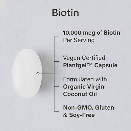 Sports Research Biotin 10,000 mcg – Maximum Strength Hair, Skin & Nail Support (Vegan Capsules)