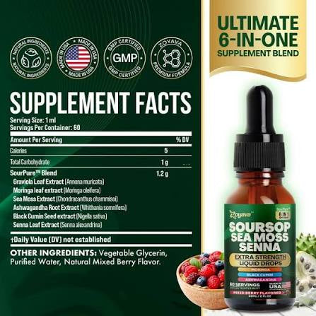 6-in-1 Soursop Sea Moss Liquid Drops – Daily Wellness & Digestive Support Blend
